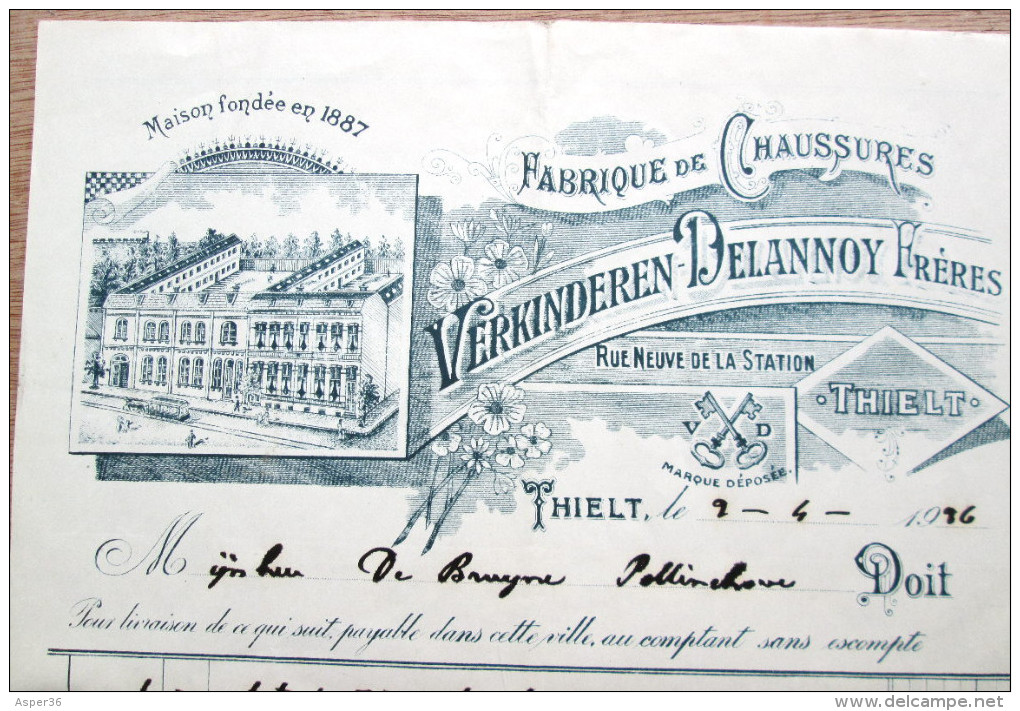 Fabrique De Chaussures Verkinderen-Delannoy Frères, Rue Neuve De La Station Tielt 1926 - 1900 – 1949