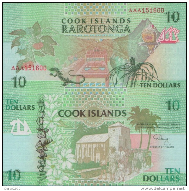 COOK ISLANDS 10 Dollars P-8a ND (1992) UNC - Cook