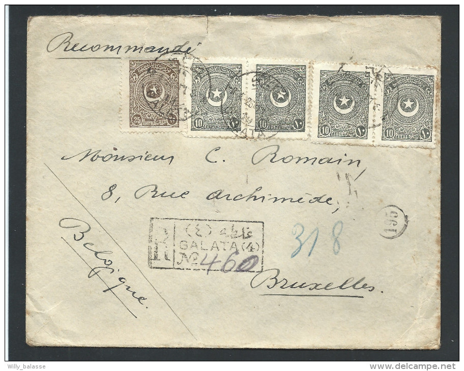 L Recom Affr 1p X4 + 25p De GALATA/1926 Pour Bruxelles - Storia Postale