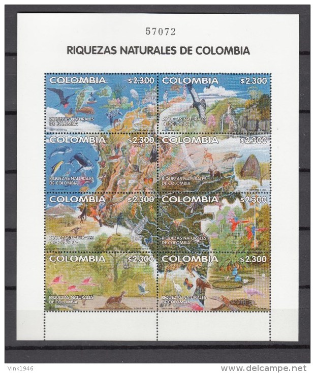 Colombia 2002,8V In Sheetlet,birds,vogels,oiseax,vögel,uccelli,aves,whale,deer,MNH/Postfris(L1627) - Andere & Zonder Classificatie