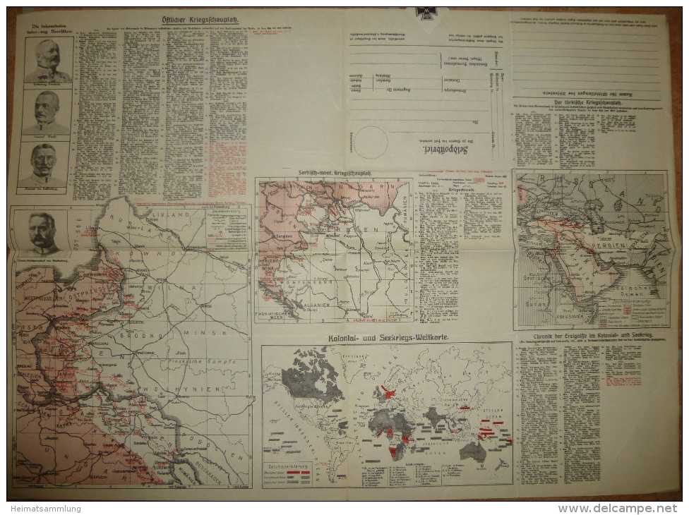 So Steht Der Krieg Februar 1915 - Kriegsoperationskarte über Alle Kriegsschauplätze Der Welt - 39cm X 54cm - Herausgeber - Sonstige & Ohne Zuordnung