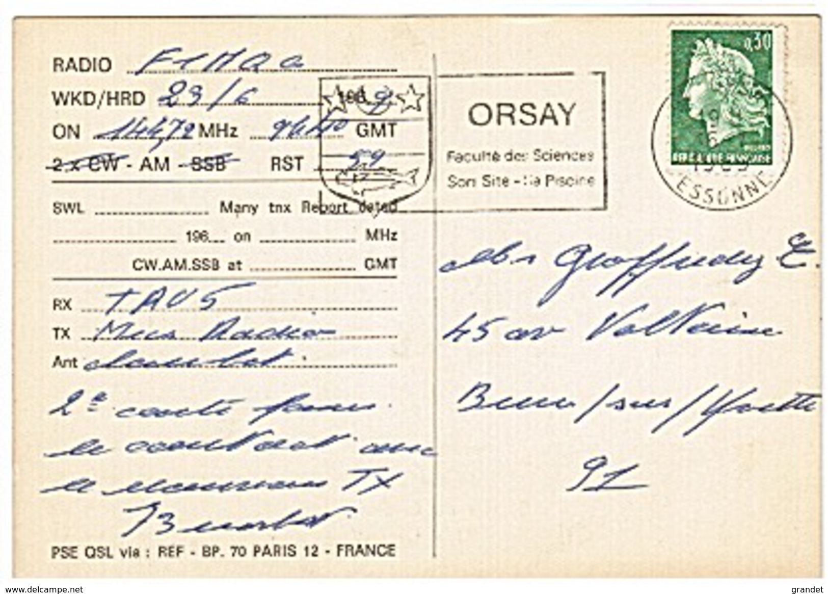 CARTE - RADIO - QSL - ORSAY - FLAMME - 1969 - - Radio Amateur