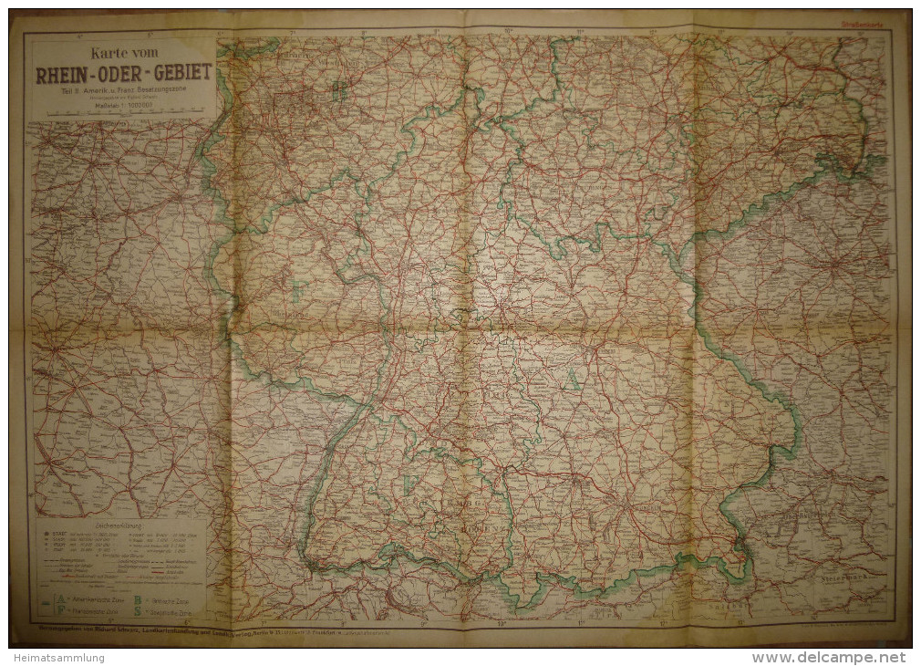 Karte Vom Rhein-Oder-Gebiet 1948 - Süddeutschland Teil II Amerikanische Und Französische Besatzungszone - 60cm X 86cm 1: - Sonstige & Ohne Zuordnung