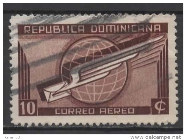 DOMINICAN REPUBLIC 1941 Air. Globe And Winged Envelope - 10c. - Brown  FU - Dominican Republic