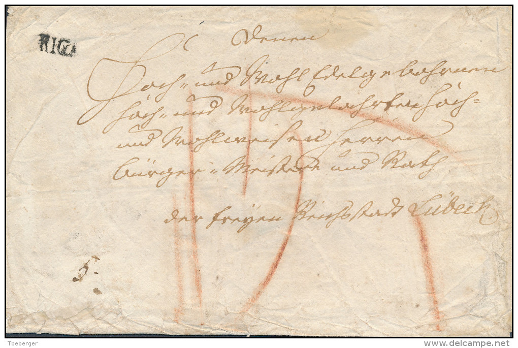 Russia Latvia 1778 Appr. Envelope Riga To Lübeck Germany, Dobin Type 0.03 $ 500+ (44_1640) - ...-1857 Prephilately