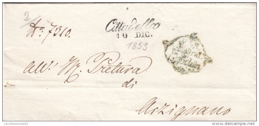 8148-LETTERA DA CITTADELLA(VICENZA) PER ARZIGNANO IN DATA 10 DICEMBRE 1853 - Lombardije-Venetië