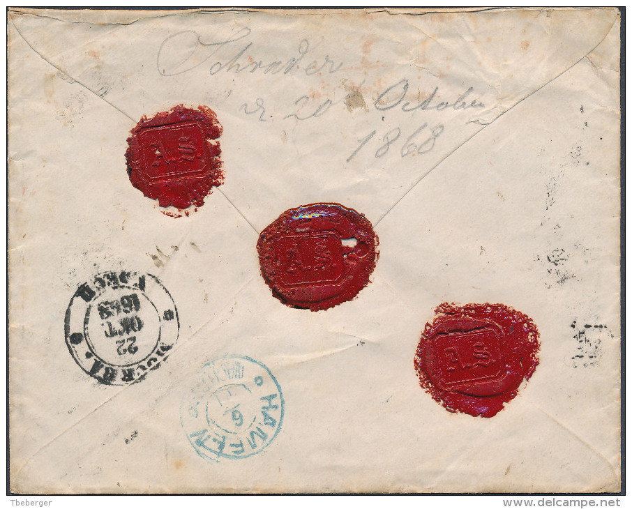 Russia 1868 Early Registered Cover Moscow To Rohrsen Germany, Red REKOMENDOVANO Handstamp (44_2490) - Lettres & Documents