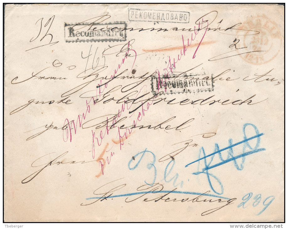 Russia 1874 Early Incoming Registered Cover Berlin To Imp. Administration St. Petersburg, Black REKOMENDOVANO (44_2492) - Briefe U. Dokumente