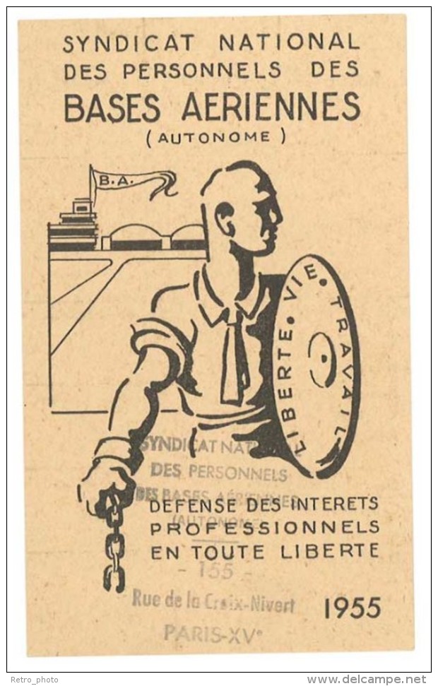 Carte Syndicat National Des Personnels Des Bases Aériennes 1955 - Non Classés