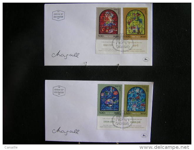 T-n°19 / Lot De 6 Enveloppes, Jerusalem De 1973 Chagall / Israel First Day Cover Jerusalem - Lot D´envloppes Oblitérées - Collezioni & Lotti