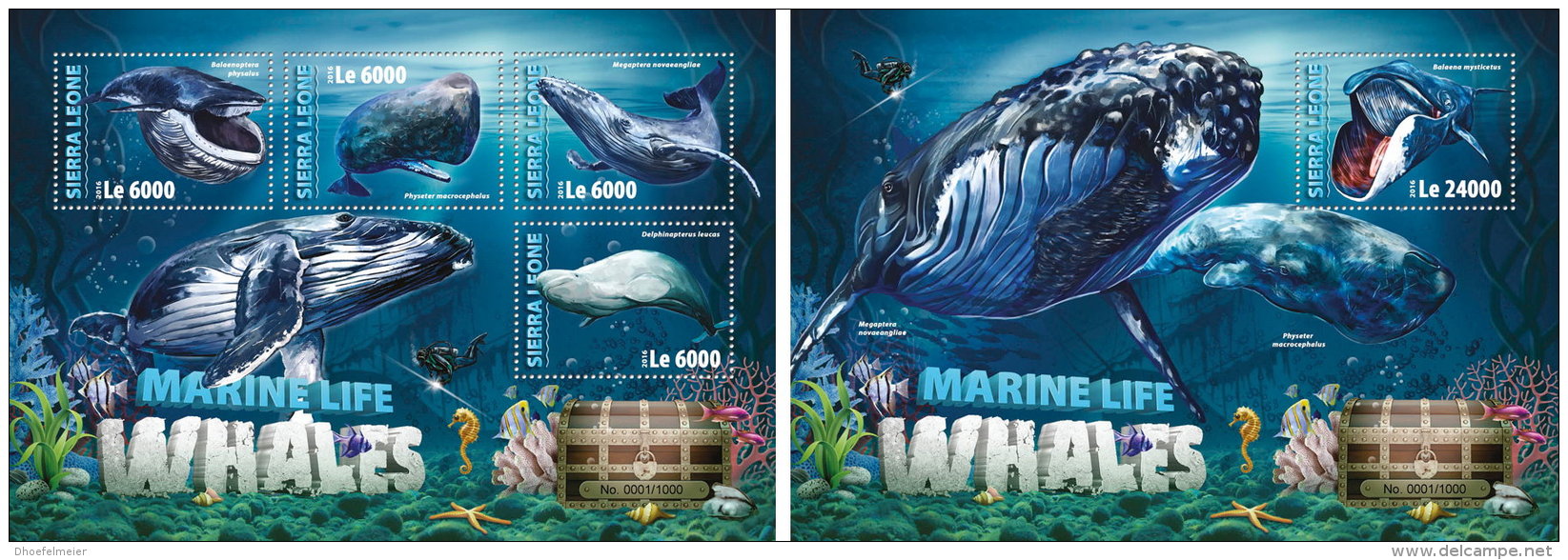 SIERRA LEONE 2016 ** Diving Tauchen Whales M/S+S/S - OFFICIAL ISSUE - A1620 - Immersione
