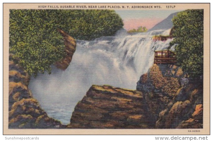 New York High Falls Ausable River Near Lake Placid Curteich - Adirondack