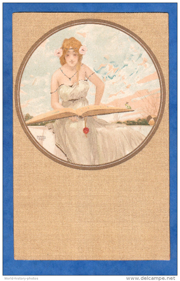 CPA Illustrée Par Raphael KIRCHNER - Jeune Fille & Grand Livre - 1904 - Art Nouveau - Médaillon Femme Girl Book - Kirchner, Raphael