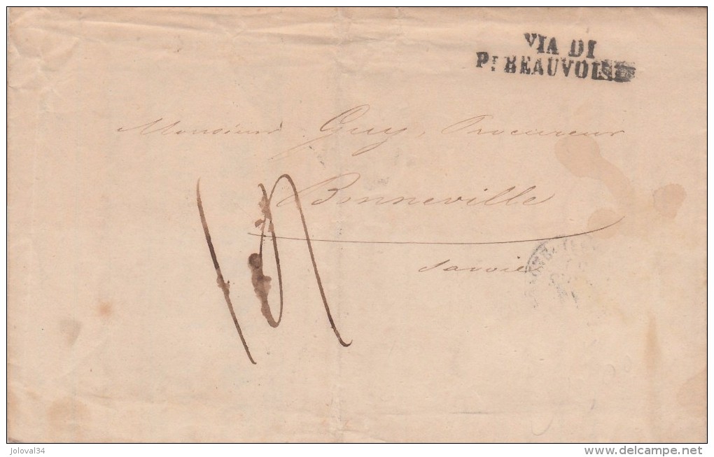 Lettre Facture Entête Masson Vignoble Villefranche Rhône 1850 Pour Bonneville Haute Savoie Cachet Via Di Pt Beauvoisin - 1801-1848: Voorlopers XIX