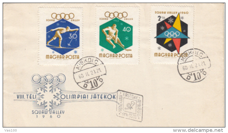 WINTER OLYMPIC GAMES, SQUAW VALLEY'60, SKIING, ICE HOCKEY, COVER FDC, 1960, HUNGARY - Hiver 1960: Squaw Valley