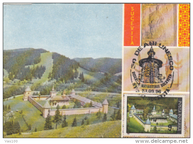 MONASTERY, SUCEVITA, UNESCO HERITAGE, CM, MAXICARD, CARTES MAXIMUM, 1996, ROMANIA - Klöster