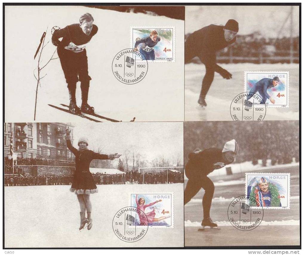 NORWAY Maximum Cards No 1-4/1990 «Norwegian Olympic Winners» NK 1099-1102 - Maximumkaarten