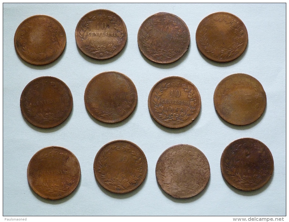 LOT DE 24 PIECES  :  10 CENTESIMI  DATES VARIEES. - 1861-1878 : Victor Emmanuel II