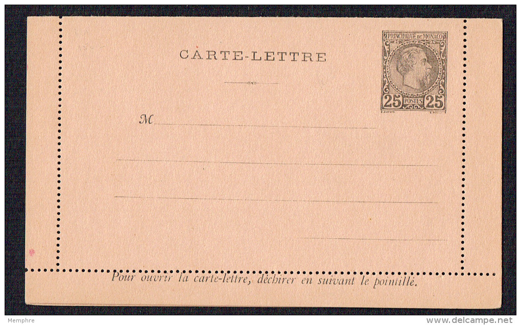 Charles III   Carte-lettre 25 C.  Noir Sur Rose Neuve  Maury 3 - Ganzsachen