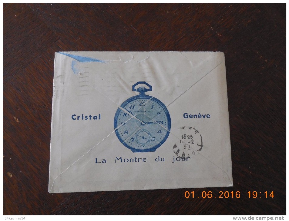 Enveloppe Publicitaire Illustrée Commerciale Horlogerie Cristal Genève Dijon Montres - Altri & Non Classificati