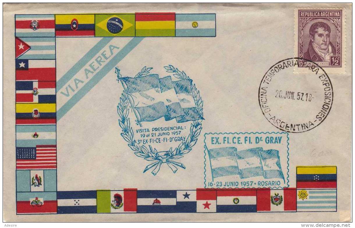 ARGENTINIEN 1957 - 1/2 C Sondermarke + 2 Sonderstempel Auf Schmuckbrief - Briefe U. Dokumente