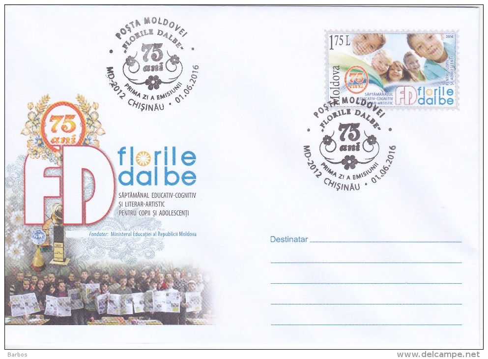 2016 , MOLDOVA , Children Newspaper  FLORILE DALBE , Pre-paid Envelope - Moldova