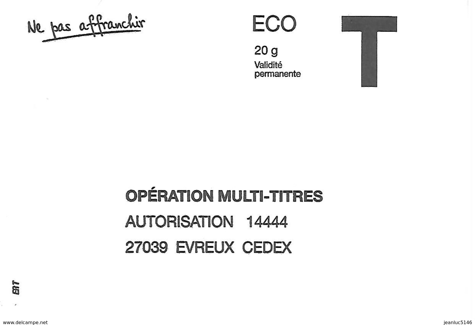 Prêt-à-poster. Enveloppe Réponse T. Eco. Opération Multi-titres. - Cartes/Enveloppes Réponse T