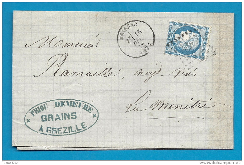 Maine Et Loire - GREZILLE Pour La MENITRE. GC + CàD Type 16 De BRISSAC - 1849-1876: Période Classique