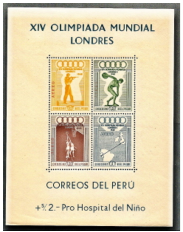 Peru,  Scott 2016 # C81a,  Issued 1948,  S/S Of 4,  MNH,  (Minor Sml Light Bends BL Corner),  Cat $ 50.00,  48 Olymp, - Peru