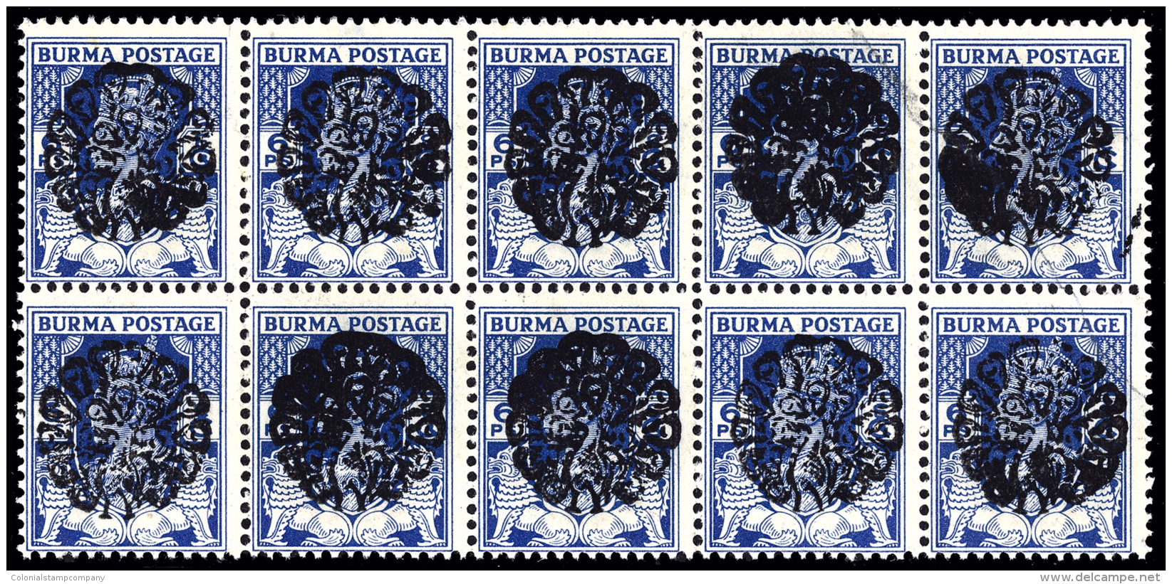 **/[+]   1N45 (J19a) 1942 6p Bright Blue K George VI^ Japanese Occupation Issue, Peacock Handstamped At Pyapon In... - Birma (...-1947)