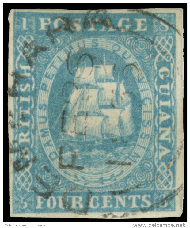 O        10 (19) 1854 4&cent; Blue Seal Of The Colony^, White Line Above Value, Imperf, Four Margins, Rich Fresh... - Brits-Guiana (...-1966)