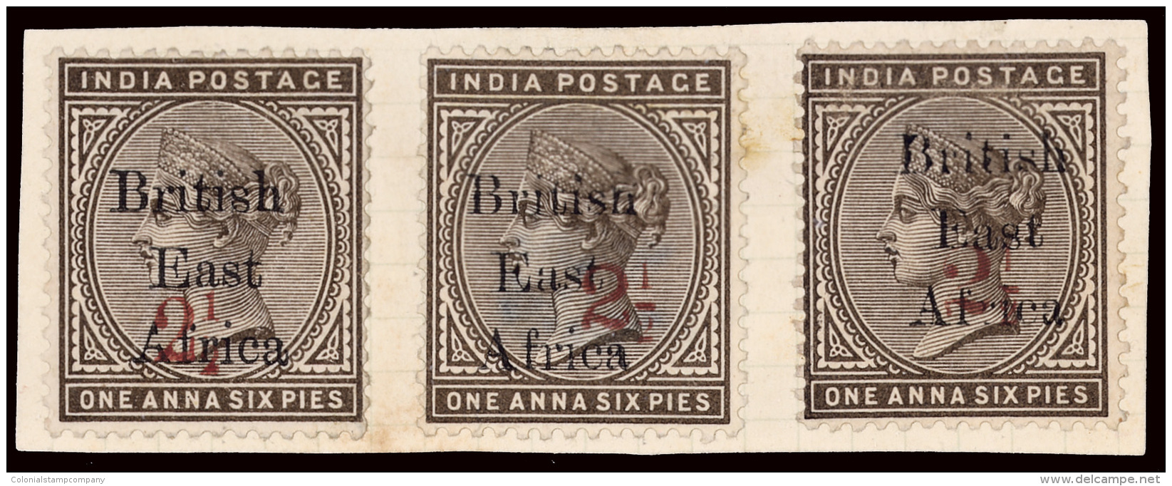 *//\     59 Vars Footnoted (64 Vars Footnoted) 1895 2&frac12; On 1&frac12;a Sepia Q Victoria Of India^ Overprinted... - Brits Oost-Afrika
