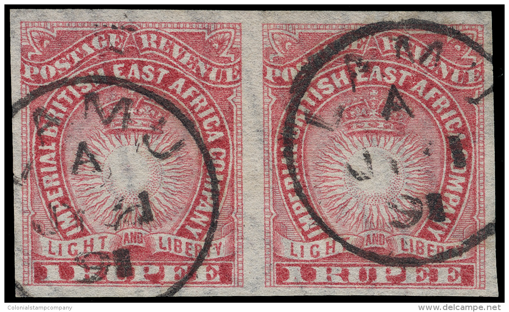 O        25a (14a) 1890-91 1R Carmine Sun And Crown, Imperf Pair^, Unwmkd, Scarce, Four Margins, With "Lome A" Cds,... - Brits Oost-Afrika