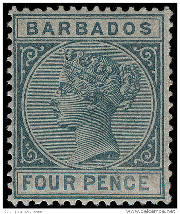 **       64 (97) 1882 4d Grey Q Victoria^, Scarce And Undercatalogued Mint, Especially OG,VLH, F-VF &hellip;Net Est... - Barbados (...-1966)