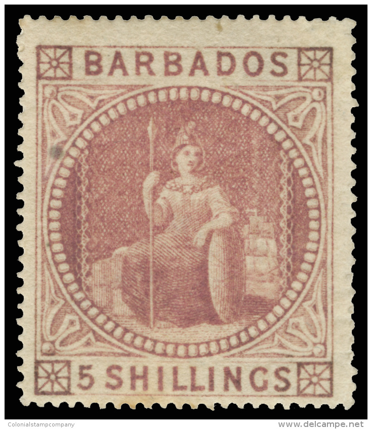 *        43 (64) 1873 5' Dull Rose Britannia^, Wmkd Small Star (sideways), Perf 15&frac12;x15, Minor Flaws, Part... - Barbados (...-1966)