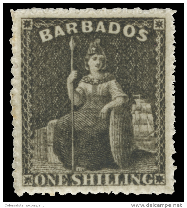 *        21 (35) 1866 1' Black Britannia^, Unwmkd, Rough Perf 14-16, Phenomenal Color, Massive Perfectly Centered... - Barbados (...-1966)