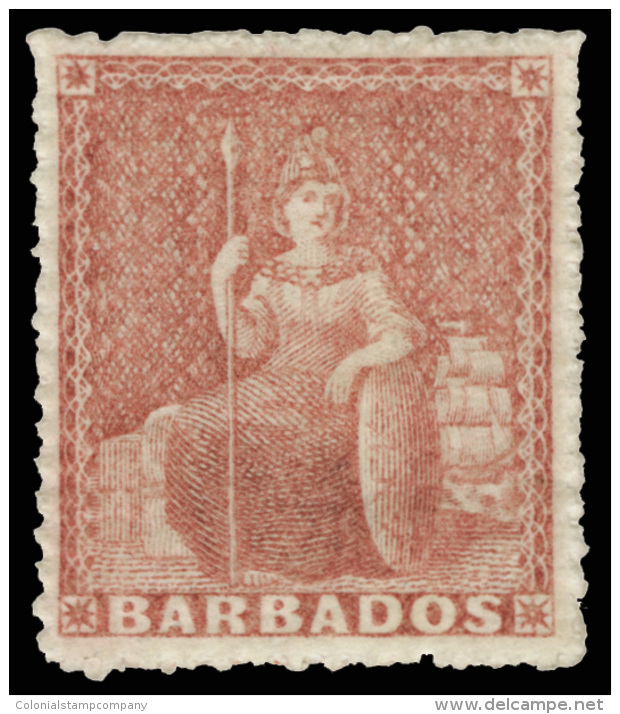 *        17 (25) 1861 (4d) Dull Rose-red Britannia^, Unwmkd, Rough Perf 14 To 16, An Exceptional, Perfectly... - Barbados (...-1966)