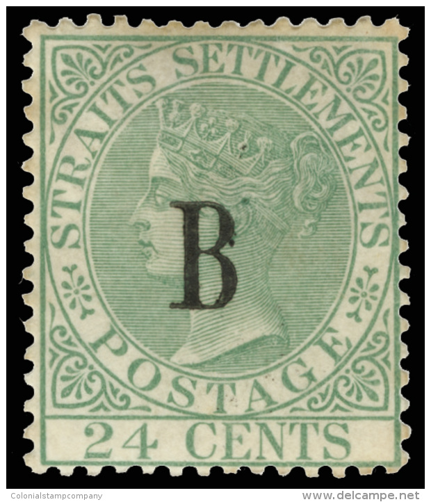 *        8 (9) 1882 24&cent; Green Q Victoria^ Of Straits Settlements, With "B" Overprint SG Type 1, Wmkd CC, OG,... - Thailand