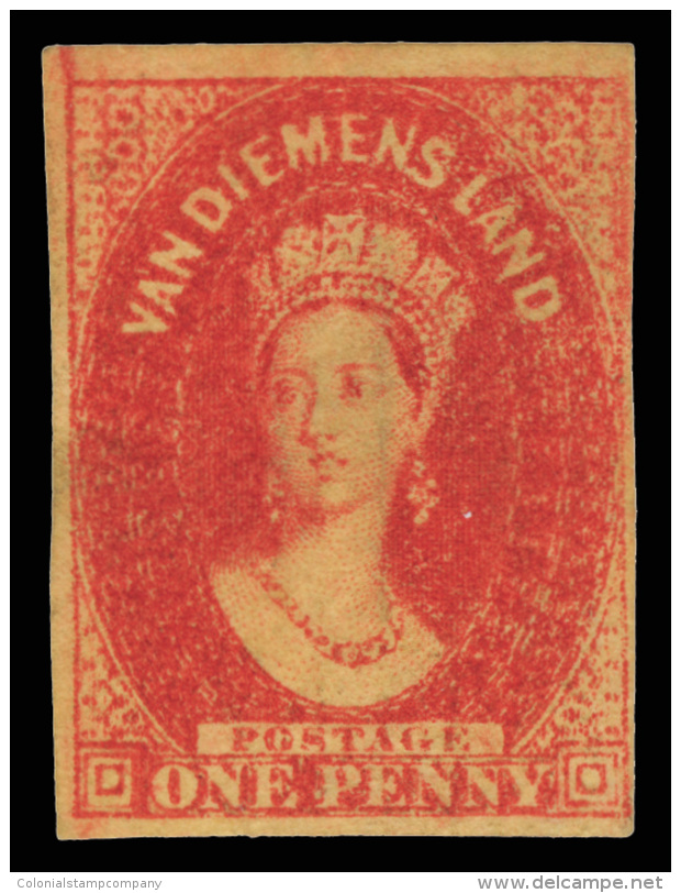 *        11 (29) 1857 1d Carmine Q Victoria^, Wmkd Numeral "1", Imperf, Four Margins (touches At Right), Brownish... - Gebruikt