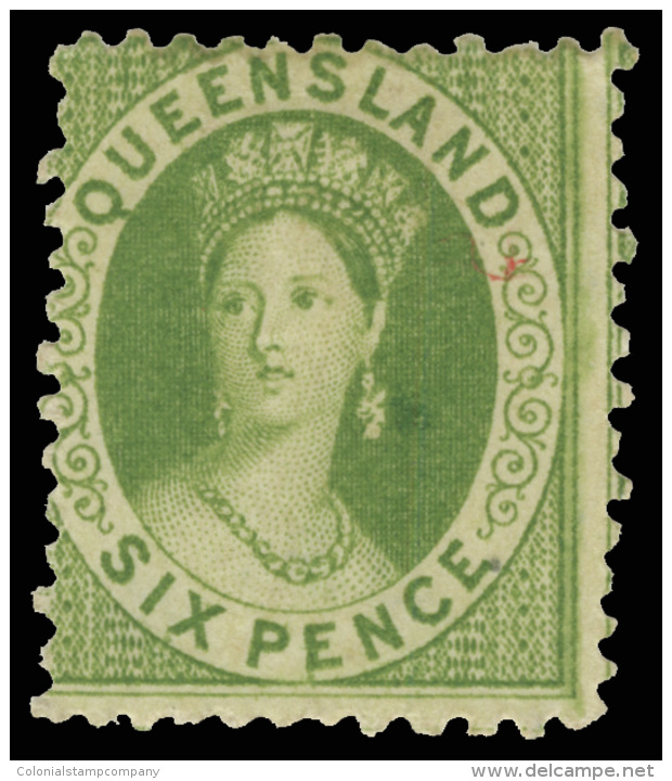 *        48 (106) 1876-78 6d Yellow-green Q Victoria^, Wmkd Crown And Q, Perf 12, OG, LH, F-VF Scott Retail... - Gebruikt