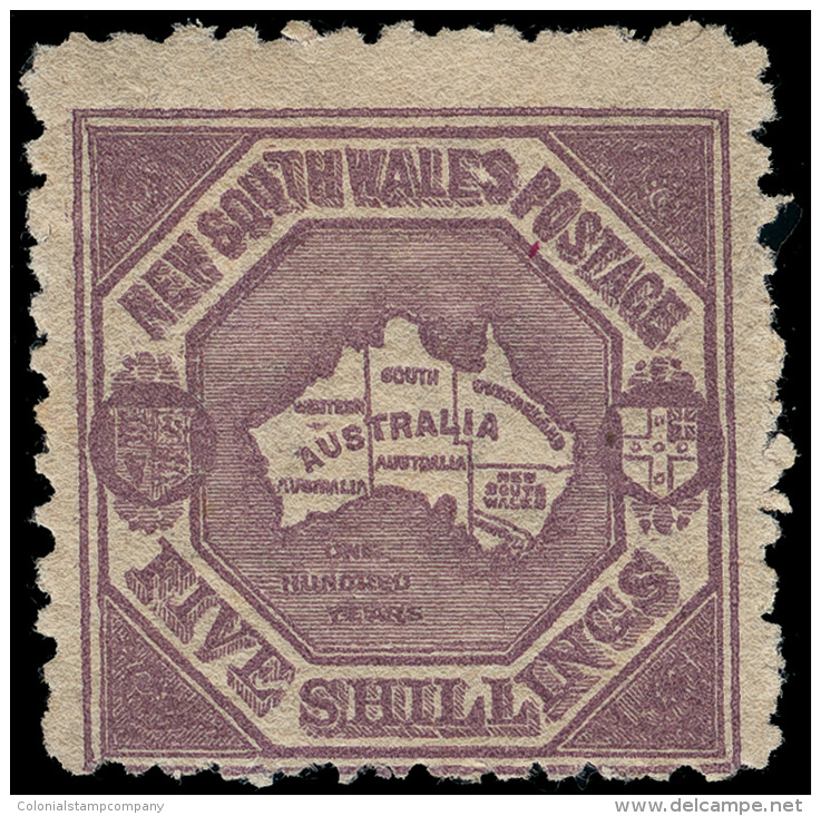 *        85a (261) 1889 5' Deep Purple Map Of Australia^, Wmkd 5', Perf 10, OG,LH, F-VF Scott Retail $450&hellip;SG... - Gebruikt