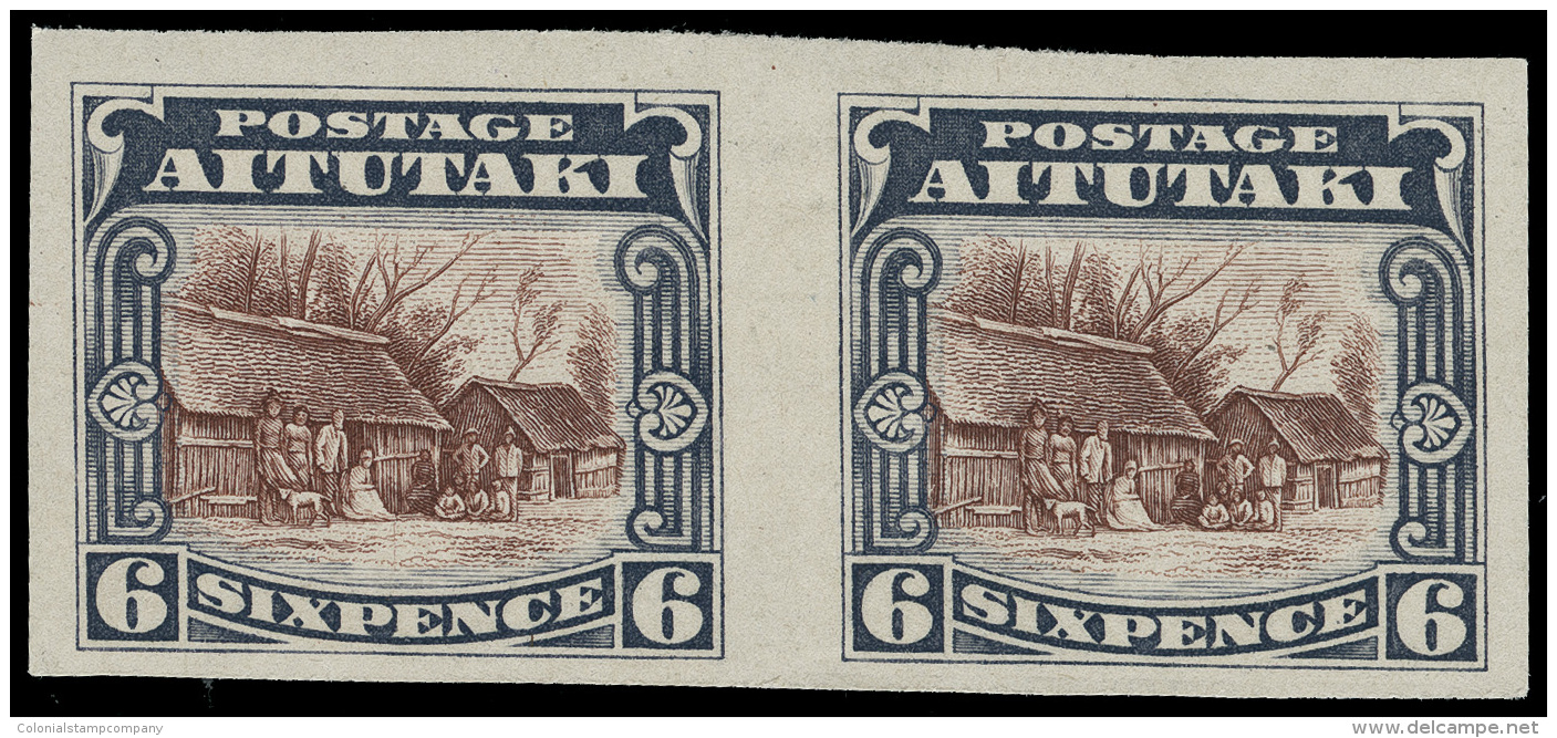 P        32 Var (28 Var) 1920 6d Red-brown And Slate Huts At Arorangi^, Unwmkd, Imperf Pair, Full Margins, OG,VLH,... - Aitutaki