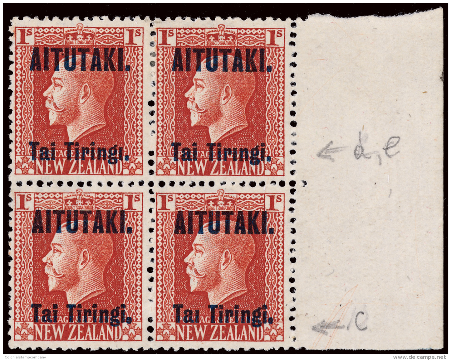 */[+]    18c, 18d, 18e, 18a (14ab, 14ac, 14ad, 14a) 1917 1' Orange K George V Of New Zealand^ Overprinted, Right... - Aitutaki