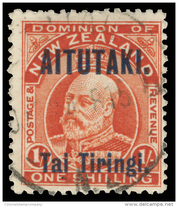 O        13 (12) 1913-16 1' Vermilion K Edward VII^ Overprinted SG Type 1 And 7, Perf 14x14&frac12;, Light Cds,... - Aitutaki