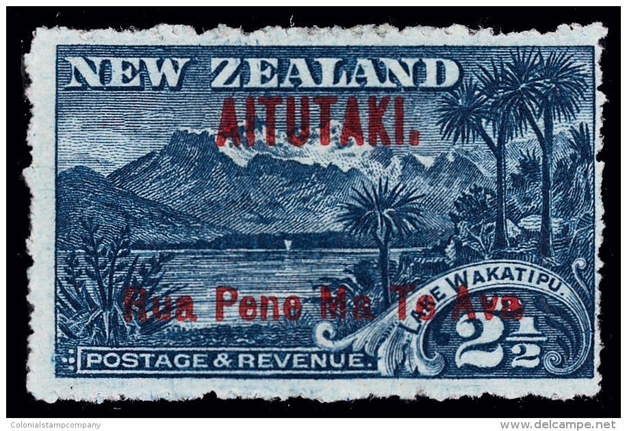 *        9a (3a) 1903 2&frac12;d Deep Blue Lake Wakapitu Of New Zealand^ Overprinted In Red With VARIETY - "Ava"... - Aitutaki