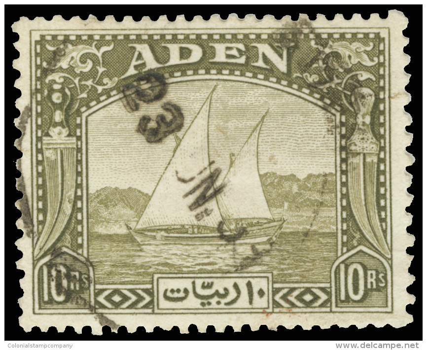 O        12 (12) 1937 10R Olive-green Dhow^, Wmkd MSCA Sideways, Perf 13x12, Well Centered, Light Cds, VF Scott... - Aden (1854-1963)