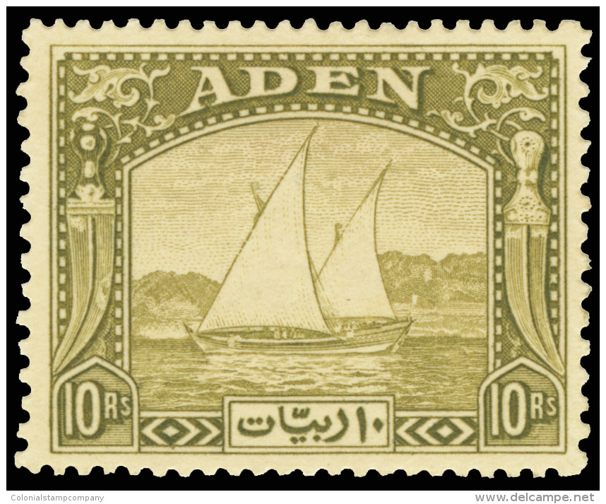 *        12 (12) 1937 10R Olive-green Dhow^, Wmkd MSCA Sideways, Perf 13x12, OG, LH, VF Scott Retail $700&hellip;SG... - Aden (1854-1963)