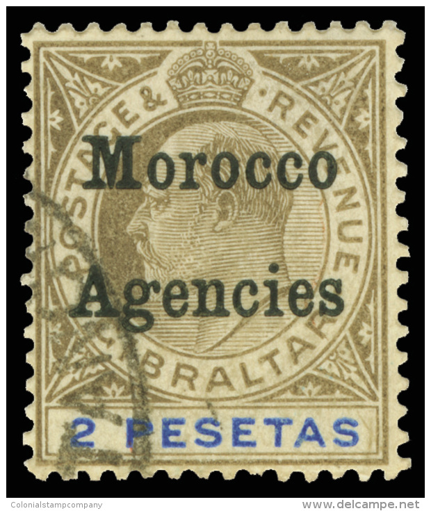 O        26 (23) 1905 2pe Black And Blue K Edward VII^ Of Gibraltar Overprinted "Morocco Agencies" (SG Type 2),... - Marokko (kantoren)