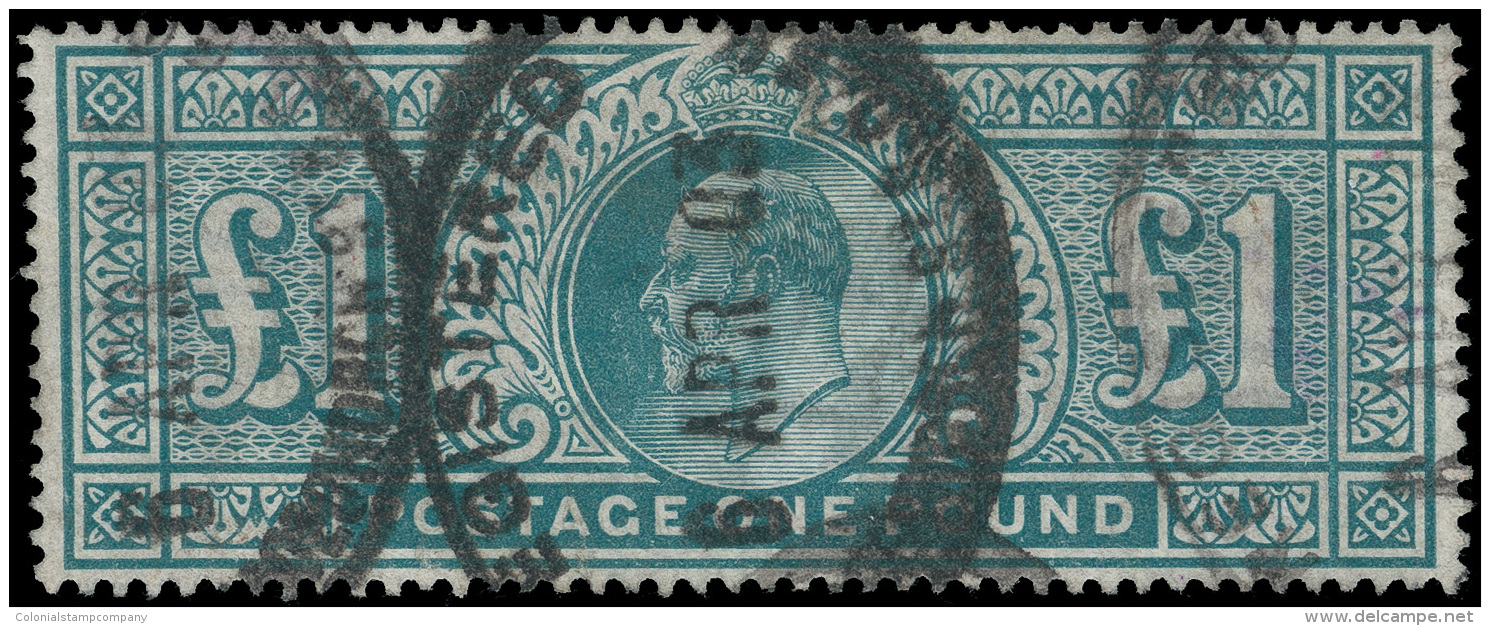 O        142 (266) 1902 &pound;1 Dull Blue-green K Edward VII^, De La Rue Printing, Wmkd Three Imperial Crowns,... - Andere & Zonder Classificatie