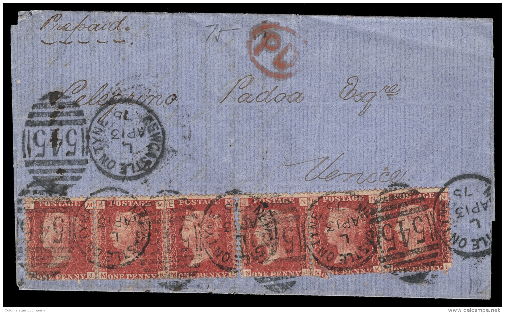 [x]      33 (43) 1864 1d Rose-red Q Victoria^, Wmkd Large Crown, Plate 140, Two Horizontal Strips Of Three Forming... - Andere & Zonder Classificatie